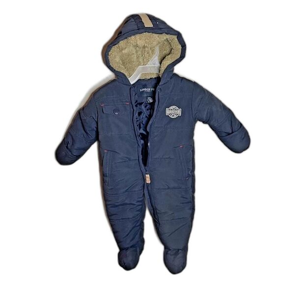 London Fog Infant Snowsuit Bunting Varsity Athletic Winter Navy Blue Boys 6-9m - Picture 1 of 6